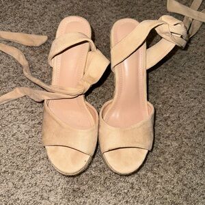 Cream Wedge Sandals with Open-Toe Design